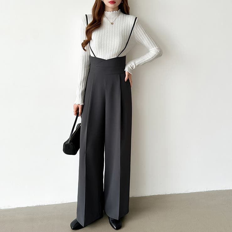 サロペットパンツ ハイウエスト ワイドパンツ | COCOMOMO | 詳細画像4 