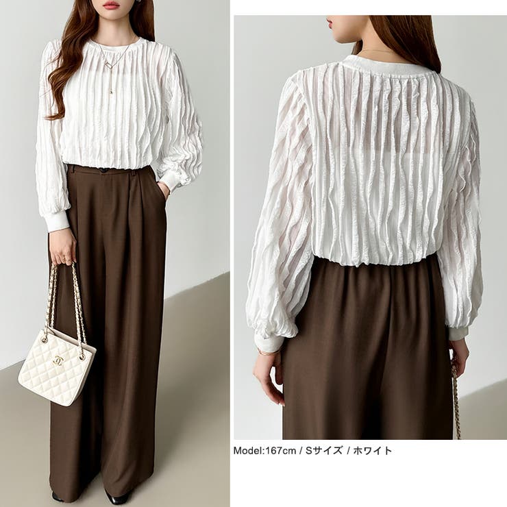 フリルトップス 長袖カットソー ウェーブTシャツ | COCOMOMO | 詳細画像13 