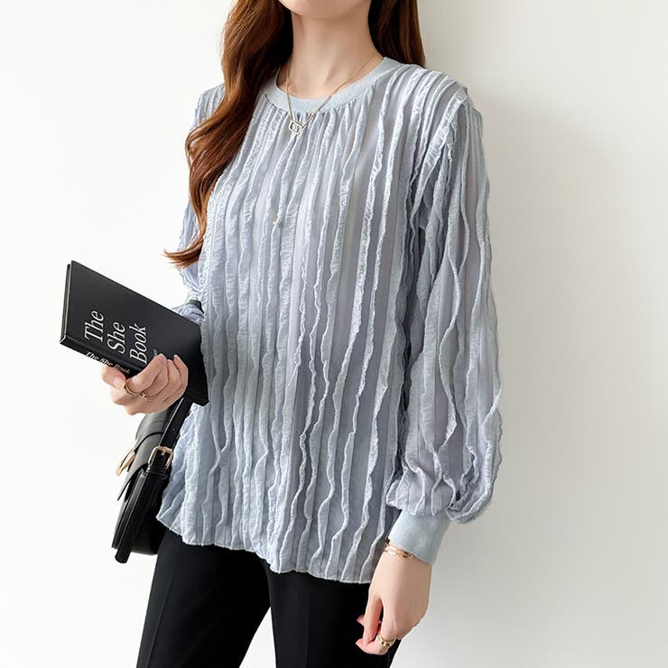 フリルトップス 長袖カットソー ウェーブTシャツ | COCOMOMO | 詳細画像17 