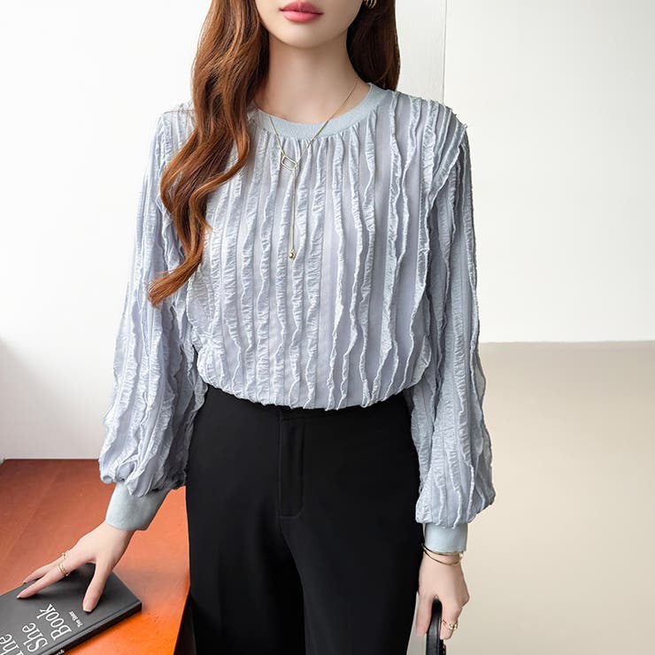 フリルトップス 長袖カットソー ウェーブTシャツ | COCOMOMO | 詳細画像23 