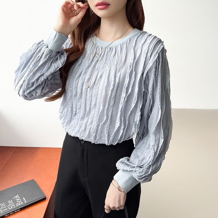 フリルトップス 長袖カットソー ウェーブTシャツ | COCOMOMO | 詳細画像24 