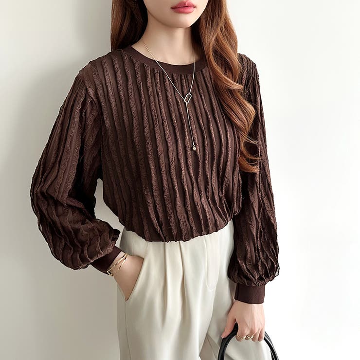 フリルトップス 長袖カットソー ウェーブTシャツ | COCOMOMO | 詳細画像28 