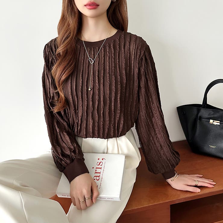 フリルトップス 長袖カットソー ウェーブTシャツ | COCOMOMO | 詳細画像31 