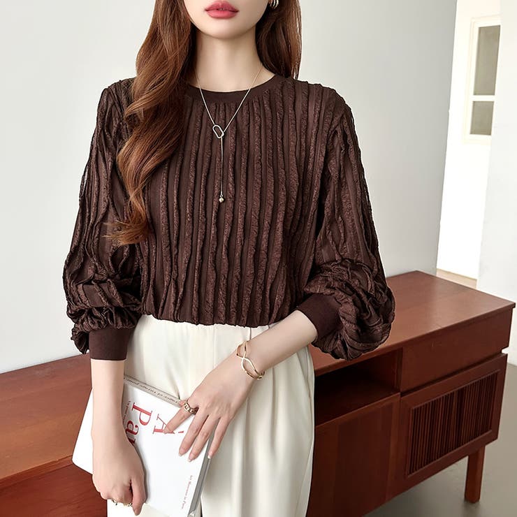 フリルトップス 長袖カットソー ウェーブTシャツ | COCOMOMO | 詳細画像32 