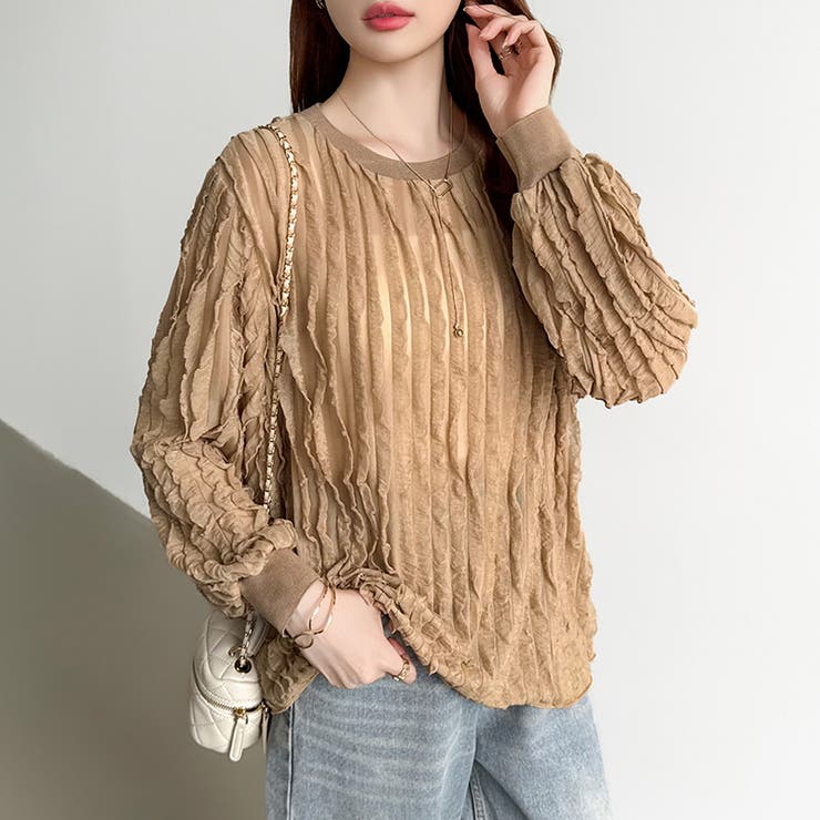 フリルトップス 長袖カットソー ウェーブTシャツ | COCOMOMO | 詳細画像3 