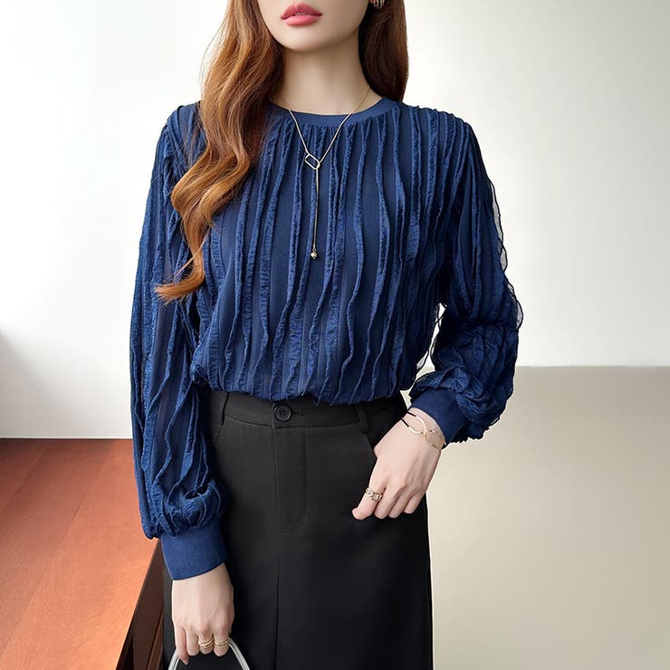 フリルトップス 長袖カットソー ウェーブTシャツ | COCOMOMO | 詳細画像41 