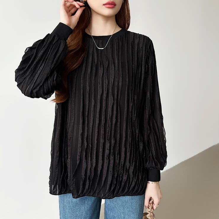 フリルトップス 長袖カットソー ウェーブTシャツ | COCOMOMO | 詳細画像42 