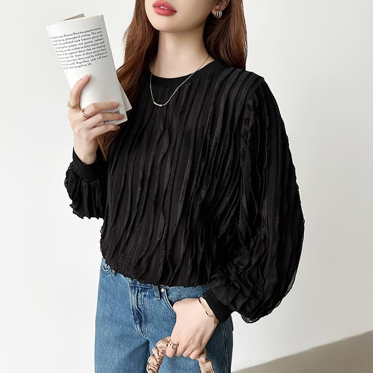 フリルトップス 長袖カットソー ウェーブTシャツ | COCOMOMO | 詳細画像45 