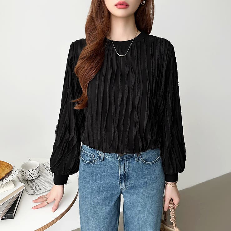 フリルトップス 長袖カットソー ウェーブTシャツ | COCOMOMO | 詳細画像48 