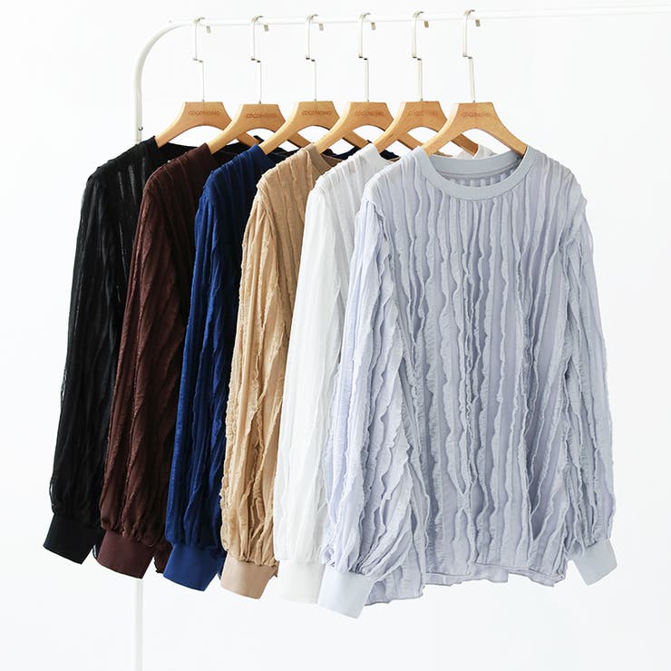 フリルトップス 長袖カットソー ウェーブTシャツ | COCOMOMO | 詳細画像50 