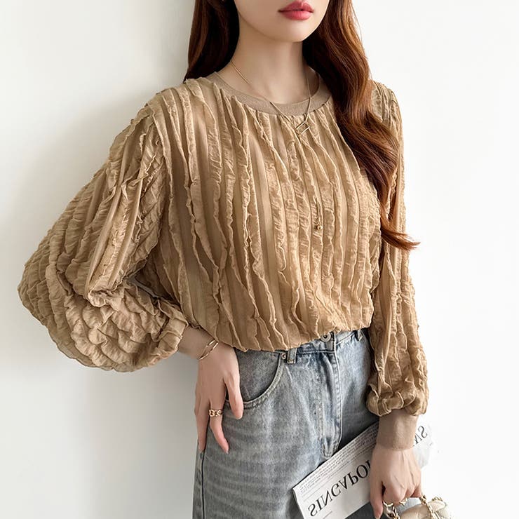 フリルトップス 長袖カットソー ウェーブTシャツ | COCOMOMO | 詳細画像6 