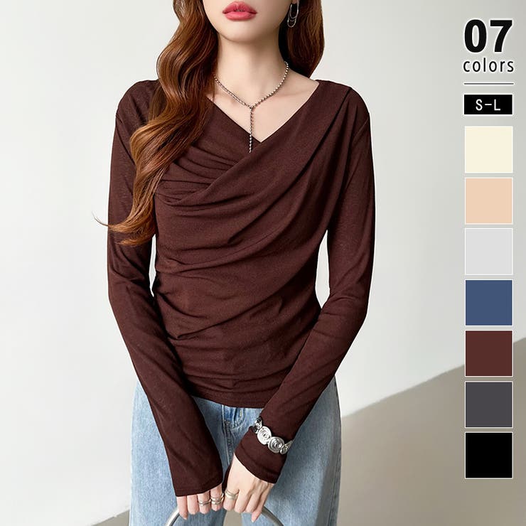 ダークブラウン | オフショルダードレープトップス オフショルダー シアートップス | COCOMOMO