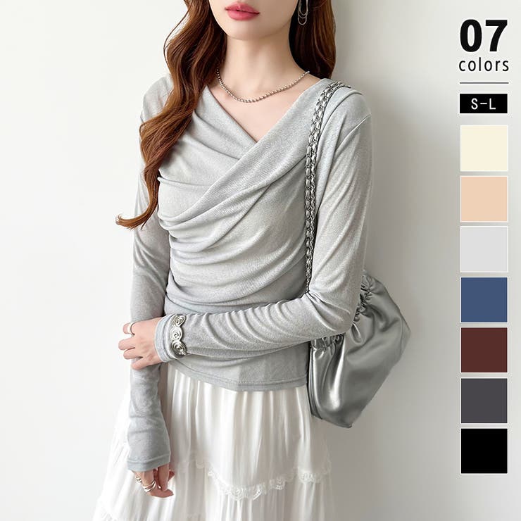 ライトグレー | オフショルダードレープトップス オフショルダー シアートップス | COCOMOMO