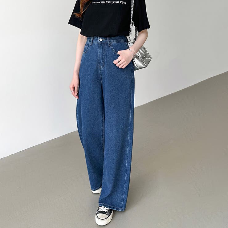 バックリボンデニムパンツ ワイドデニムパンツ リボンデニム