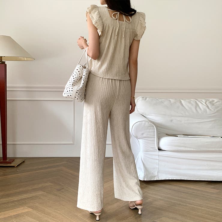 フリルショルダーティアードセットアップ パンツセットアップ セットアップ夏 | COCOMOMO | 詳細画像10 