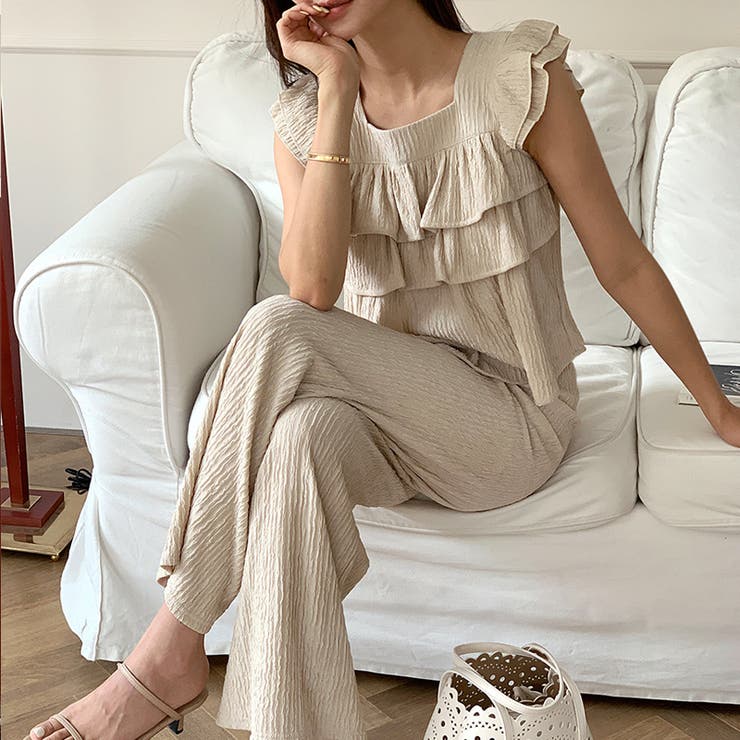 フリルショルダーティアードセットアップ パンツセットアップ セットアップ夏 | COCOMOMO | 詳細画像7 