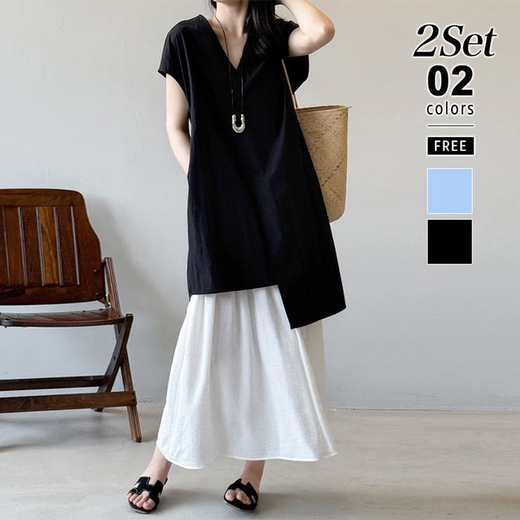 ブラック | レイヤードワンピース セットアップ 夏ワンピース | COCOMOMO