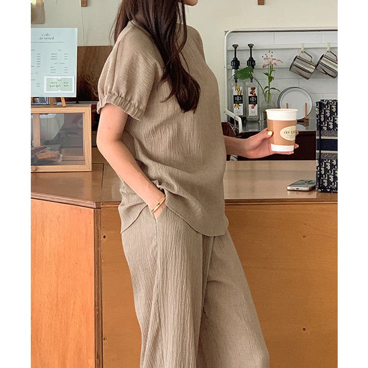 セットアップ夏 半袖トップスワイドパンツセット パンツセットアップ | COCOMOMO | 詳細画像7 