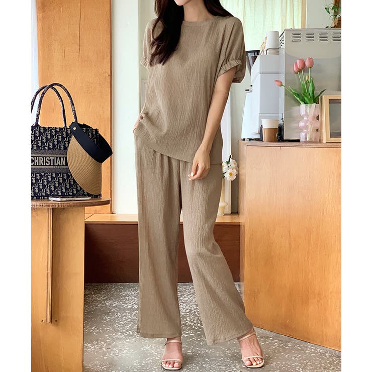 セットアップ夏 半袖トップスワイドパンツセット パンツセットアップ | COCOMOMO | 詳細画像8 