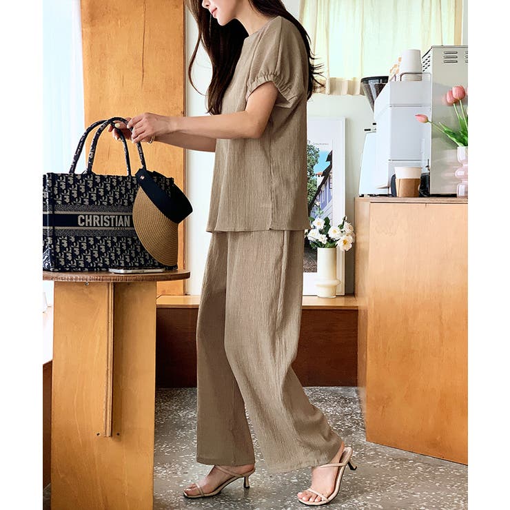 セットアップ夏 半袖トップスワイドパンツセット パンツセットアップ | COCOMOMO | 詳細画像9 