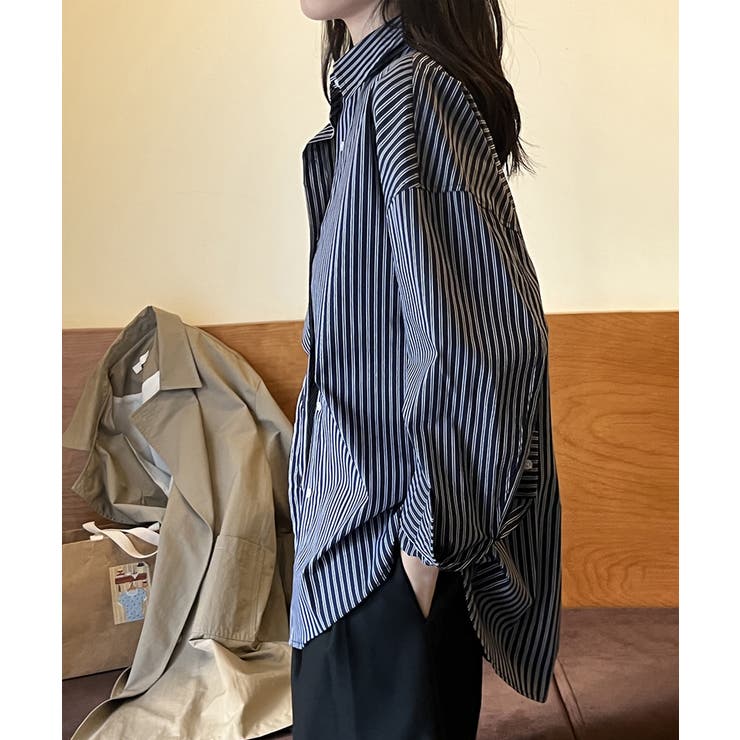 ストライプシャツ オーバーサイズ カラーシャツ[品番：COCW0006569