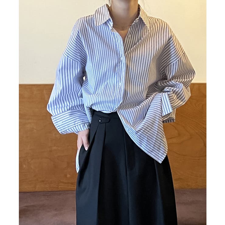 ストライプシャツ オーバーサイズ カラーシャツ | COCOMOMO | 詳細画像14 