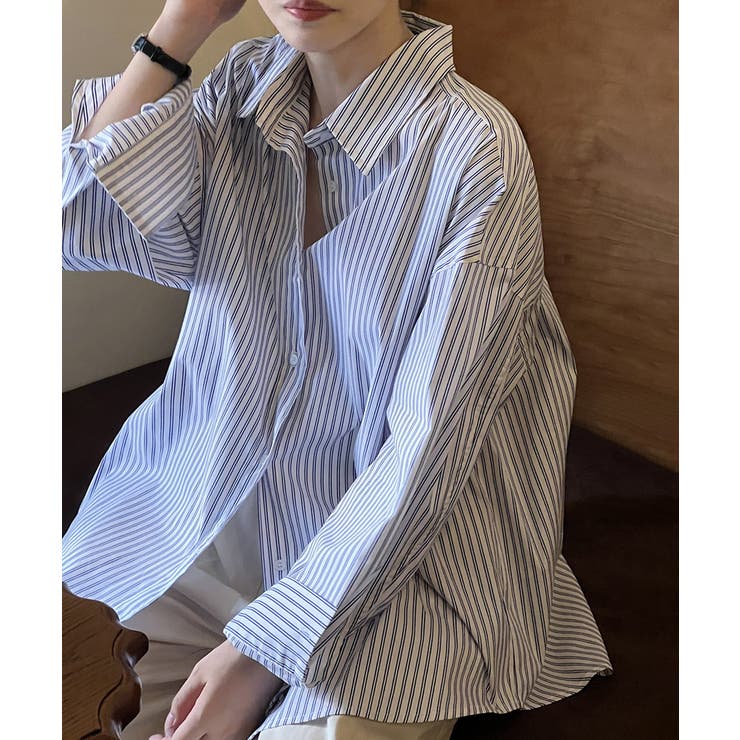 ストライプシャツ オーバーサイズ カラーシャツ | COCOMOMO | 詳細画像15 