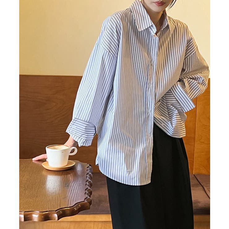 ストライプシャツ オーバーサイズ カラーシャツ[品番：COCW0006569