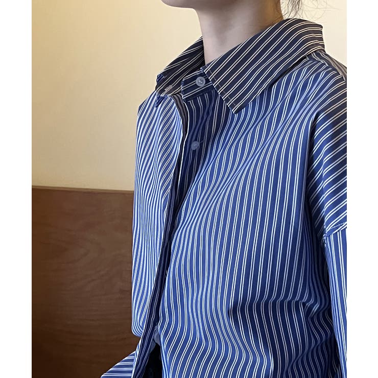 ストライプシャツ オーバーサイズ カラーシャツ[品番：COCW0006569