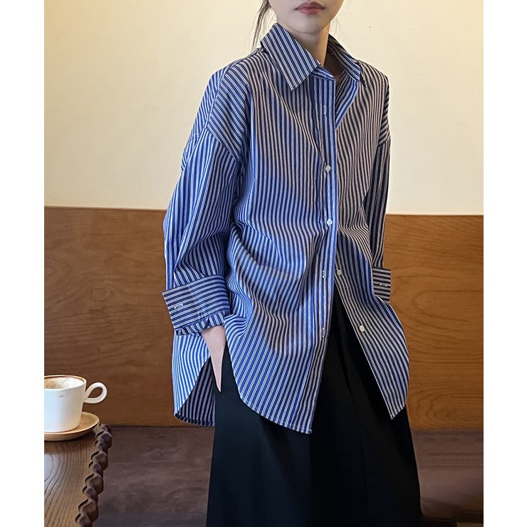 ストライプシャツ オーバーサイズ カラーシャツ | COCOMOMO | 詳細画像6 