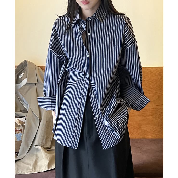ストライプシャツ オーバーサイズ カラーシャツ[品番：COCW0006569