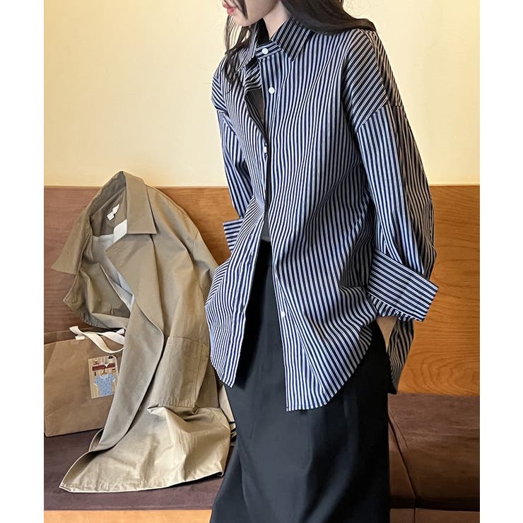 ストライプシャツ オーバーサイズ カラーシャツ[品番：COCW0006569