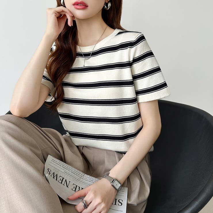 サマーニット ボーダーニット トップス夏 | COCOMOMO | 詳細画像6 