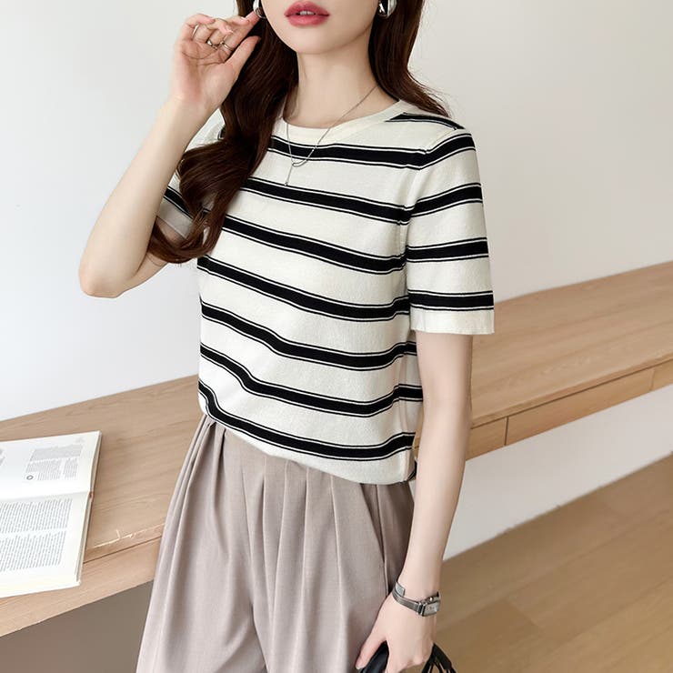 サマーニット ボーダーニット トップス夏 | COCOMOMO | 詳細画像9 