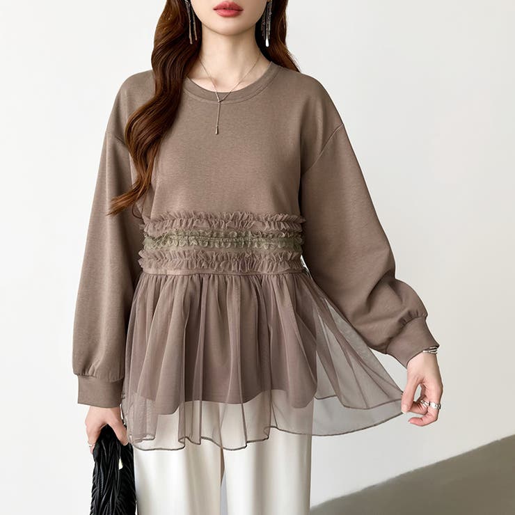 チュールドッキングペプラムトップス ペプラム ダンボールスウェット | COCOMOMO | 詳細画像9 