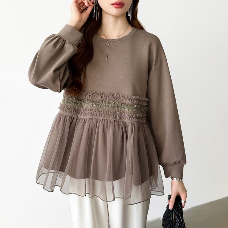 チュールドッキングペプラムトップス ペプラム ダンボールスウェット | COCOMOMO | 詳細画像10 