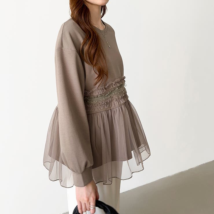 チュールドッキングペプラムトップス ペプラム ダンボールスウェット | COCOMOMO | 詳細画像14 