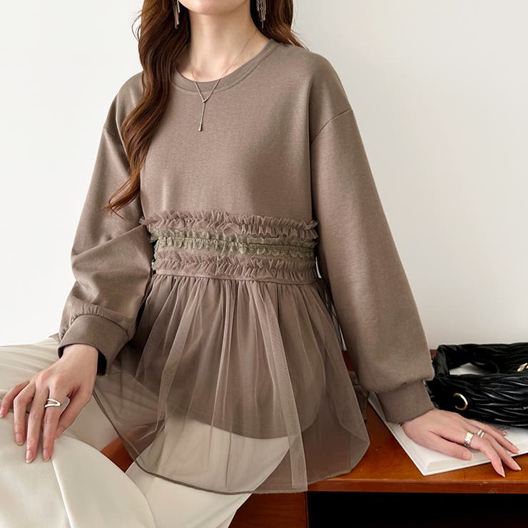 チュールドッキングペプラムトップス ペプラム ダンボールスウェット | COCOMOMO | 詳細画像15 