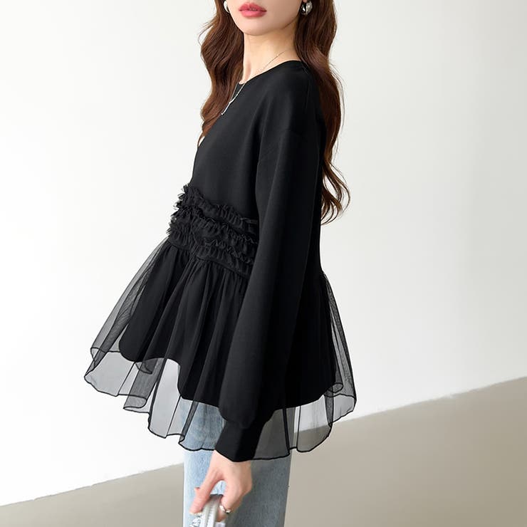 チュールドッキングペプラムトップス ペプラム ダンボールスウェット | COCOMOMO | 詳細画像18 