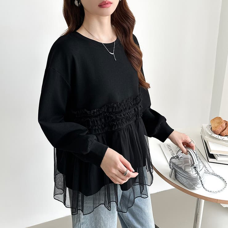 チュールドッキングペプラムトップス ペプラム ダンボールスウェット | COCOMOMO | 詳細画像23 