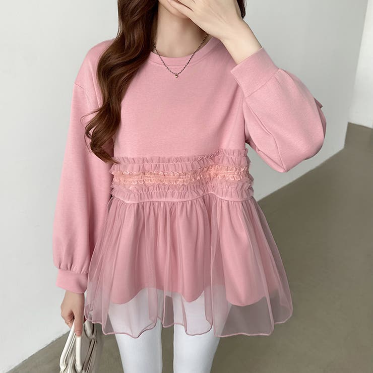 チュールドッキングペプラムトップス ペプラム ダンボールスウェット | COCOMOMO | 詳細画像25 