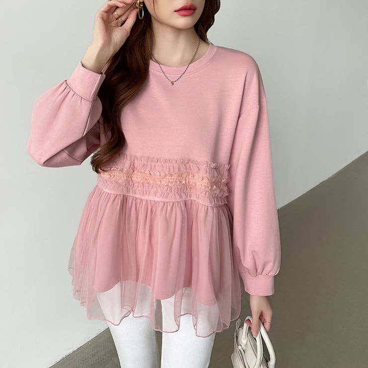 チュールドッキングペプラムトップス ペプラム ダンボールスウェット | COCOMOMO | 詳細画像26 