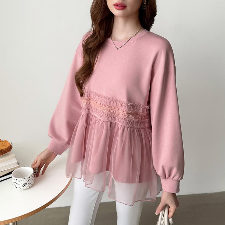 チュールドッキングペプラムトップス ペプラム ダンボールスウェット | COCOMOMO | 詳細画像29 