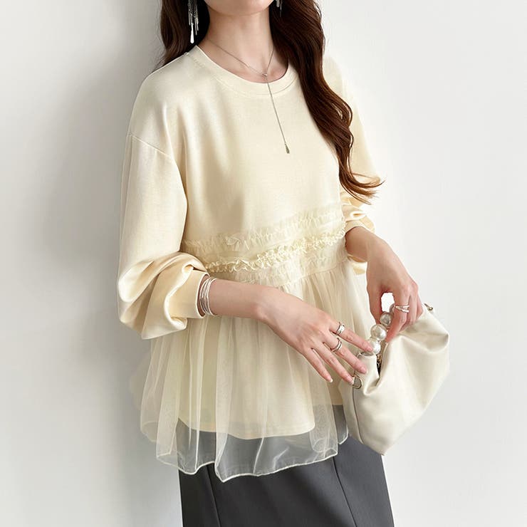 チュールドッキングペプラムトップス ペプラム ダンボールスウェット | COCOMOMO | 詳細画像3 