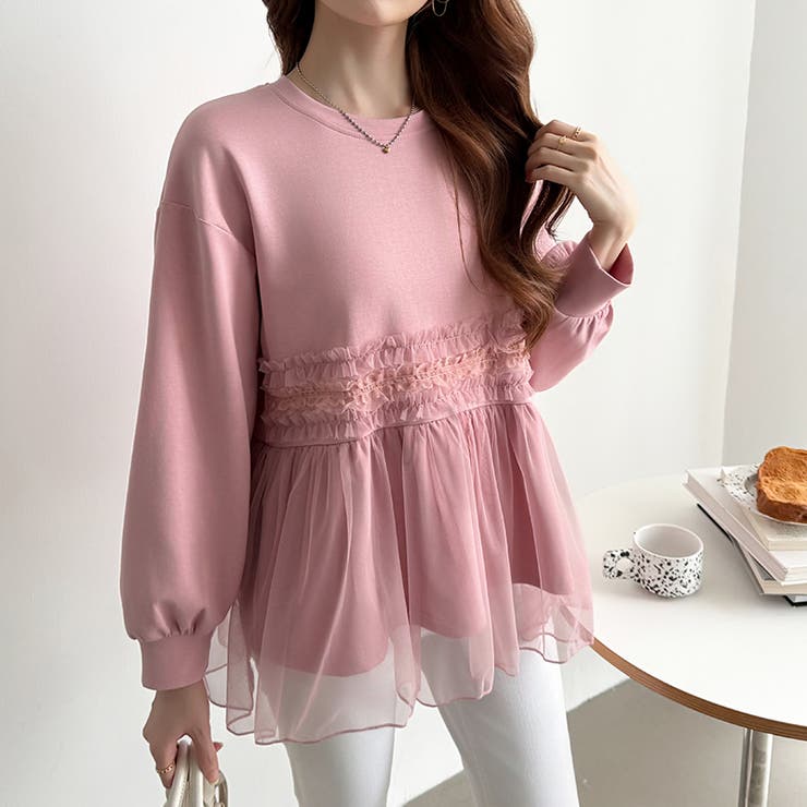 チュールドッキングペプラムトップス ペプラム ダンボールスウェット | COCOMOMO | 詳細画像30 