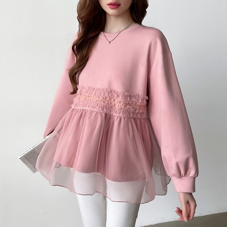 チュールドッキングペプラムトップス ペプラム ダンボールスウェット | COCOMOMO | 詳細画像31 