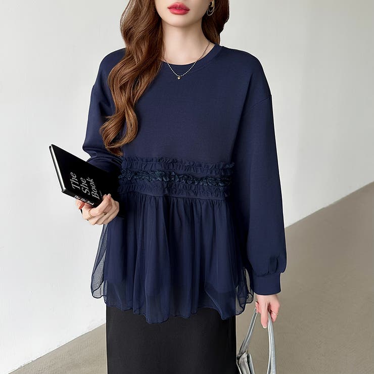 チュールドッキングペプラムトップス ペプラム ダンボールスウェット | COCOMOMO | 詳細画像33 