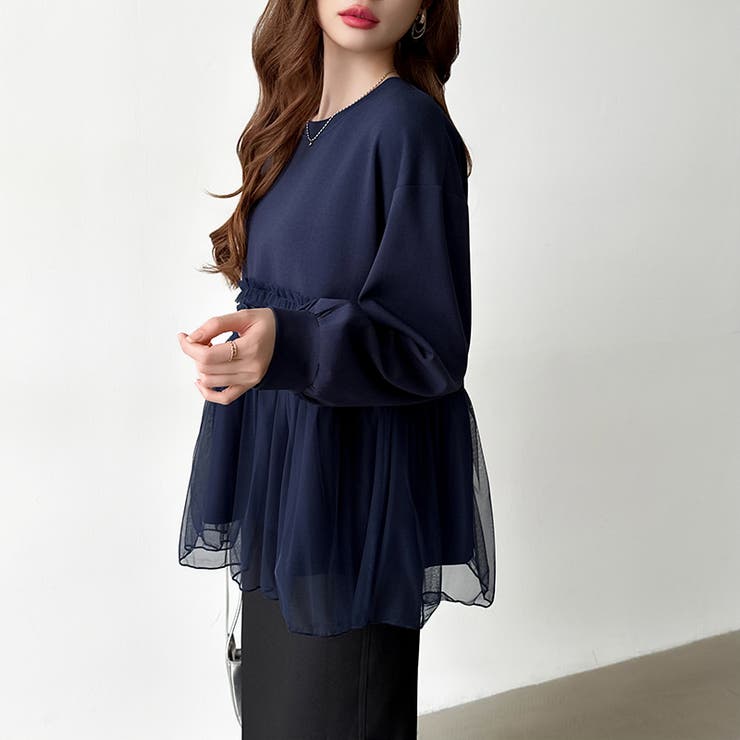 チュールドッキングペプラムトップス ペプラム ダンボールスウェット | COCOMOMO | 詳細画像37 