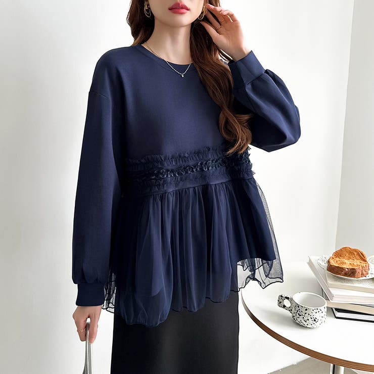 チュールドッキングペプラムトップス ペプラム ダンボールスウェット | COCOMOMO | 詳細画像38 