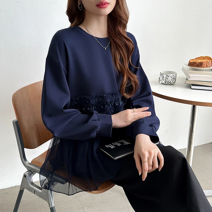 チュールドッキングペプラムトップス ペプラム ダンボールスウェット | COCOMOMO | 詳細画像39 